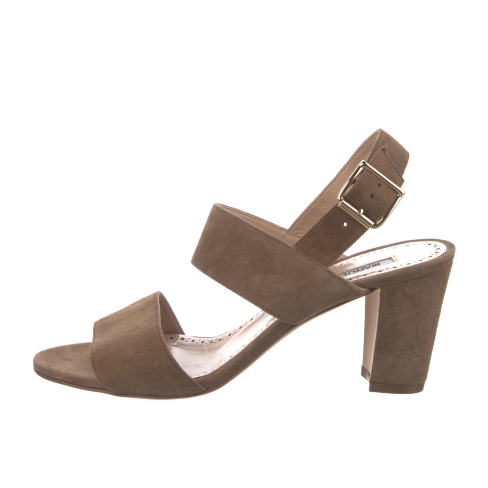 MANOLO Blahnik NWT Sandals Heels Khan 70 Beige Brown Neutral
